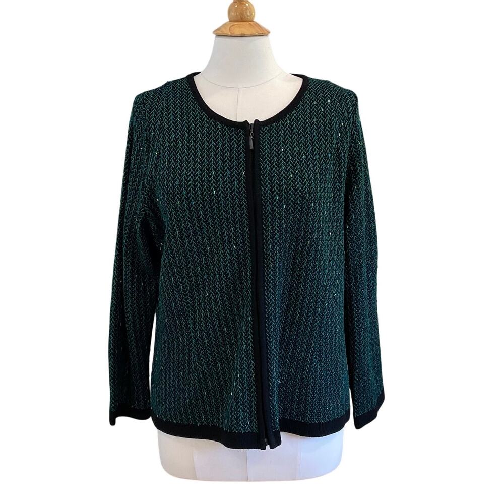 Vintage Doncaster Wool Blend Beaded Evening Jacket, Emerald Green, Size XL
